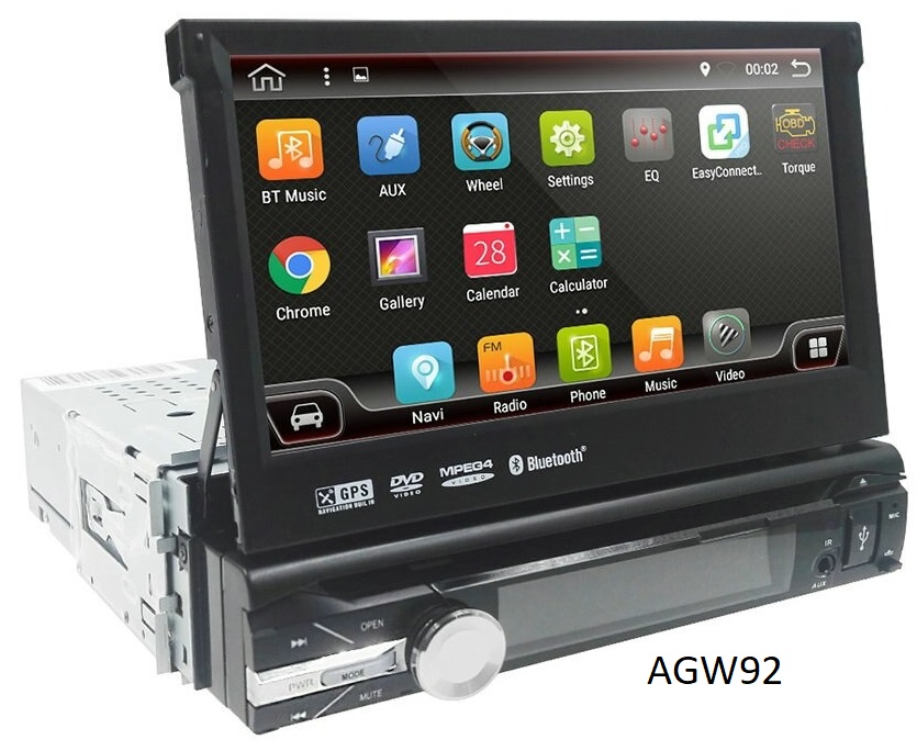 Autoradio AGW92 GPS WIFI DVD CD Bluetooth USB SD 1DIN simple emplacement universel (processeur 2GHZ)