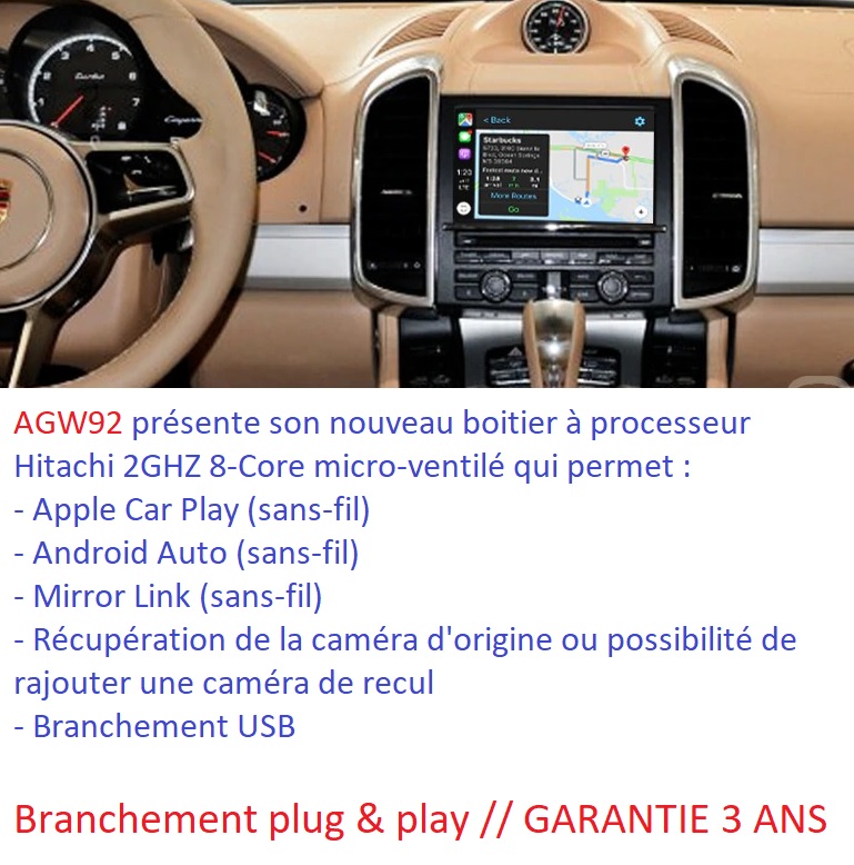 Boitier AGW92 Apple CarPlay Android Auto sans fil Mirror Link  processeur Hitachi 2GHZ pour PORSCHE Macan Cayenne Panamera Cayman Boxster 911 991