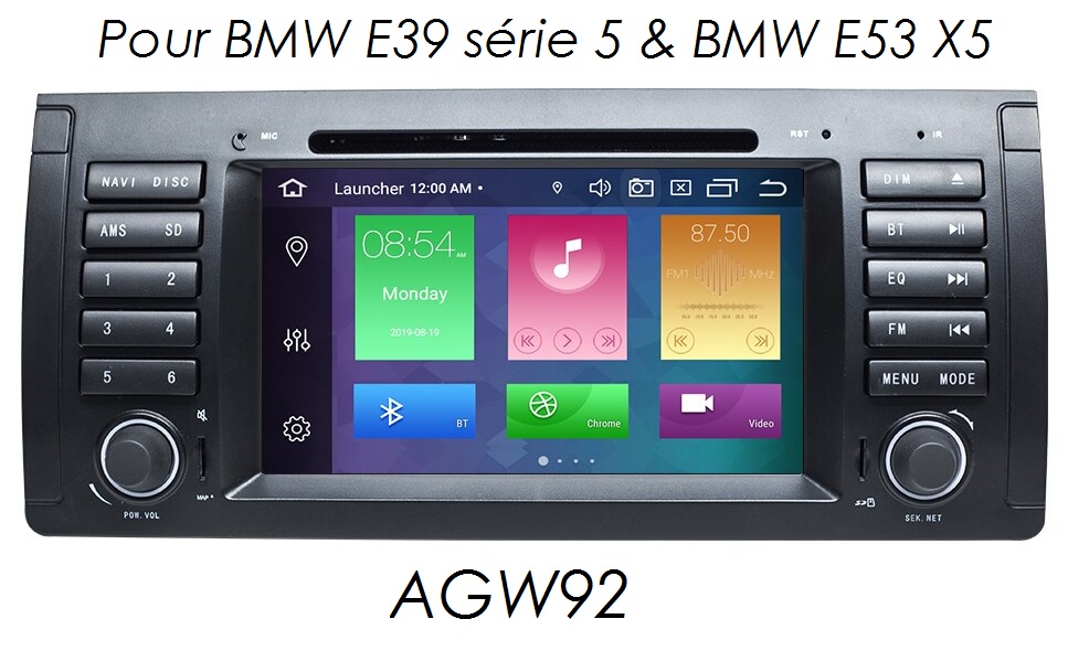 Autoradio AGW92 GPS WIFI DVD CD Bluetooth USB SD pour BMW E39 srie 5 et X5 E53 (processeur 2GHZ)