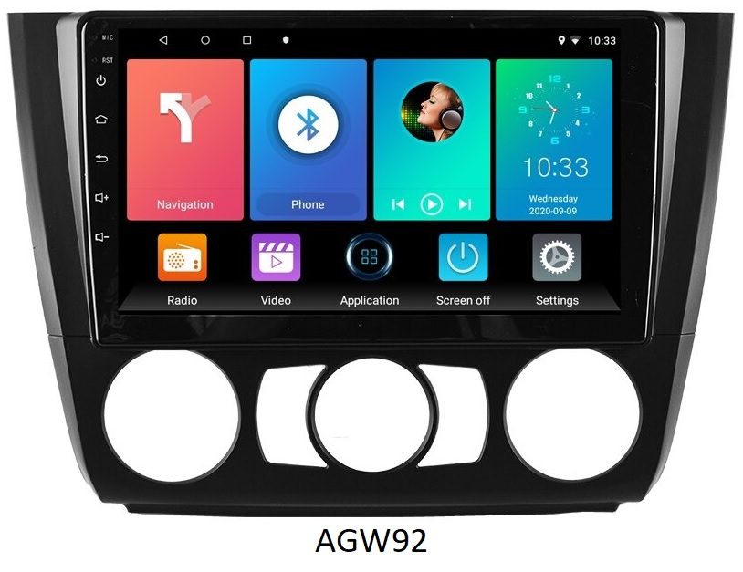 Autoradio AGW92 GPS WIFI Bluetooth USB SD 9 pouces pour BMW srie 1 E81 E82 E87 E88 (processeur 2GHZ)