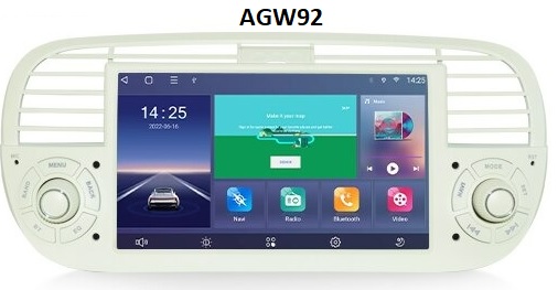 Autoradio AGW92 GPS WIFI Bluetooth USB SD blanc beige pour FIAT 500 et ABARTH (processeur 2GHZ) avec camra offerte
