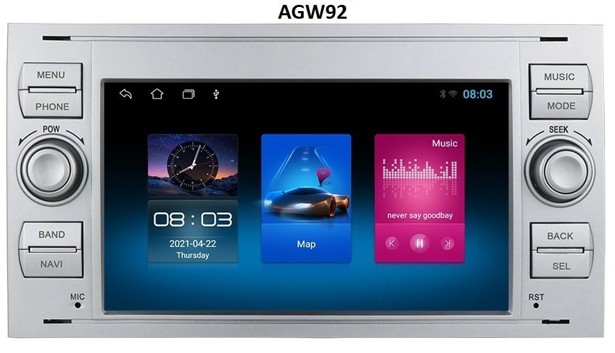 Autoradio AGW92 GPS WIFI Bluetooth USB SD gris pour FORD Kuga Focus C-Max Fiesta Fusion Galaxy Transit (processeur 2GHZ)