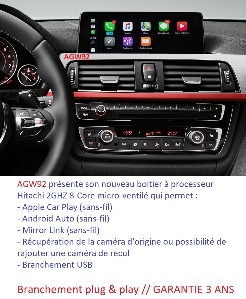 Boitier AGW92 Apple CarPlay Android Auto sans fil Mirror Link  processeur Hitachi 2GHZ pour BMW srie 3 et srie 4 F30 F31 F32 F33 F34 F35 F36