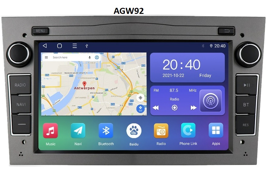 Autoradio AGW92 GPS WIFI Bluetooth USB SD pour OPEL Astra Vectra Zafira Corsa Vivaro Meriva Signum (gris fonc processeur 2GHZ)