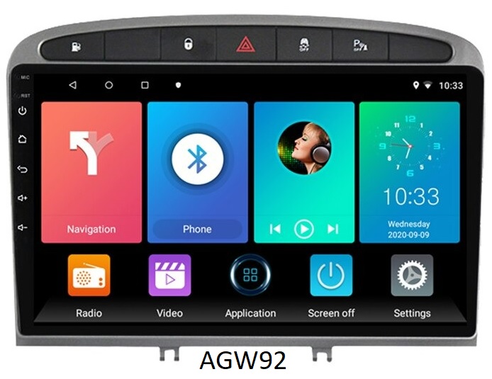 Autoradio AGW92 GPS WIFI Bluetooth USB SD 9 pouces pour PEUGEOT 308 (gris processeur 2GHZ)