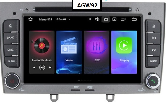 Autoradio AGW92 GPS WIFI DVD CD Bluetooth USB SD pour PEUGEOT 308 (gris processeur 2GHZ)