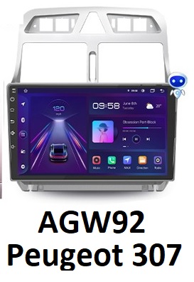 Autoradio AGW92 GPS WIFI Bluetooth USB SD 9 pouces pour PEUGEOT 307 (processeur 2GHZ)