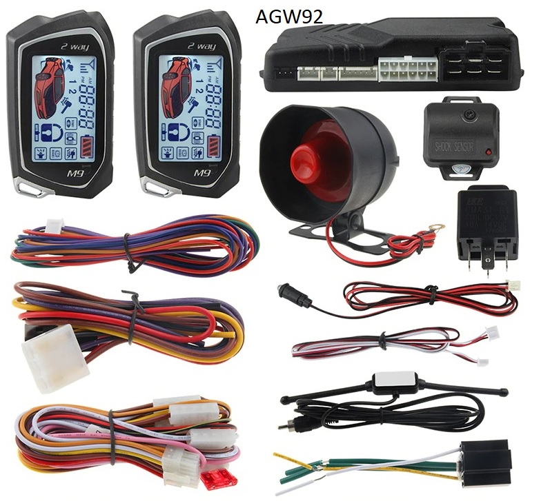 Alarme auto AGW92 2 beepers auto alimente dmarrage  distance technologie FSK porte 3 km avec dtecteur de choc et anti-soulvement