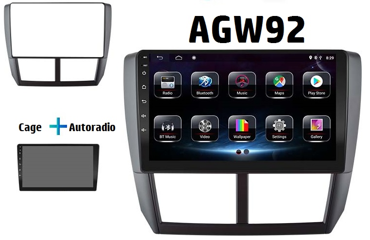 Autoradio AGW92 GPS WIFI Bluetooth USB SD 9 pouces pour SUBARU Impreza et Forester (processeur 2GHZ)