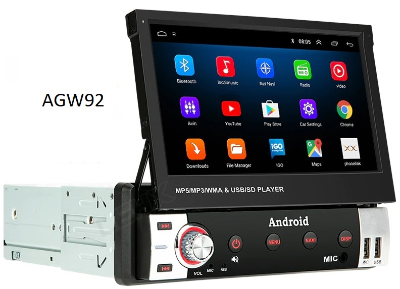 Autoradio AGW92 GPS WIFI Bluetooth USB SD 9 pouces 1DIN simple emplacement  universel (processeur 2GHZ)
