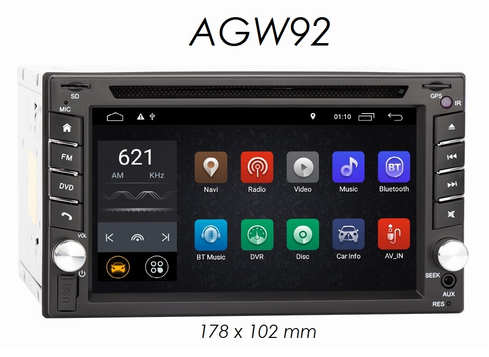 Autoradio AGW92 GPS WIFI DVD CD Bluetooth USB SD 2DIN double emplacement  universel (processeur 2GHZ) avec caméra de recul CCD offerte