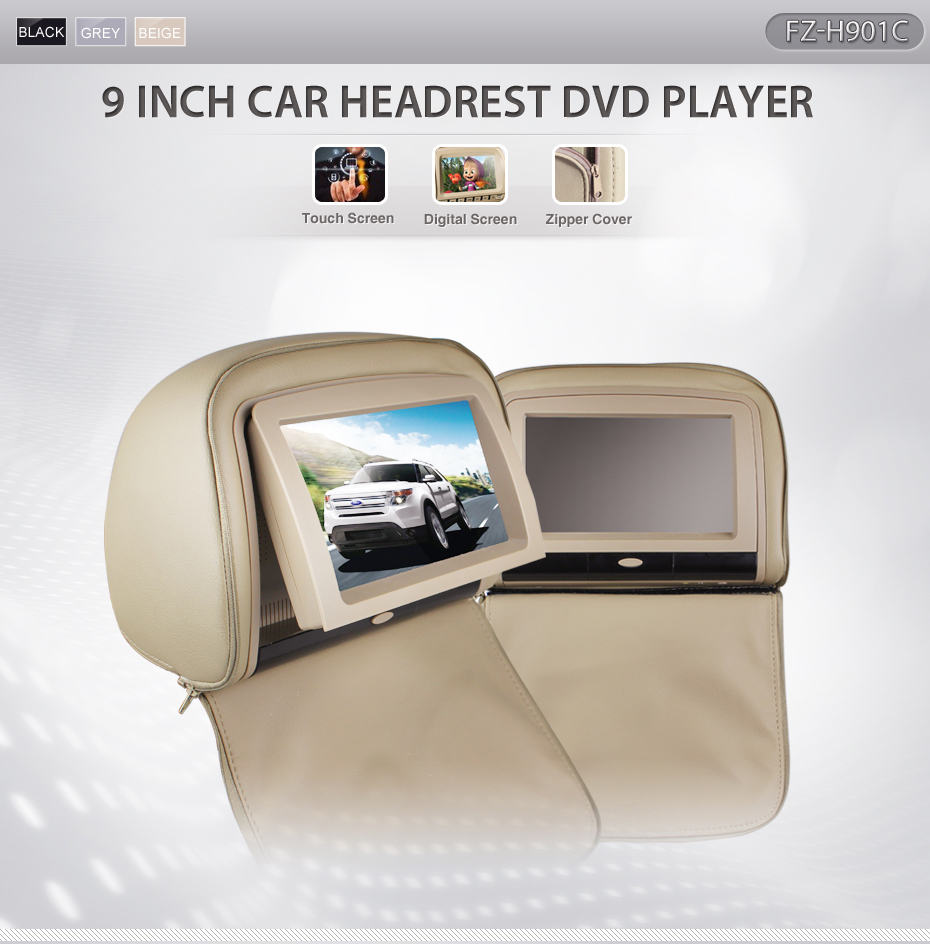 Lecteur AGW92 DVD Divx cran 9 pouces 23 cm avec appui tte BEIGE et connexion HDMI (avec ou sans zip)