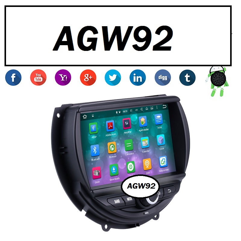 Autoradio AGW92 GPS WIFI DVD CD Bluetooth USB SD pour MINI One Cooper Countryman (processeur 2GHZ)